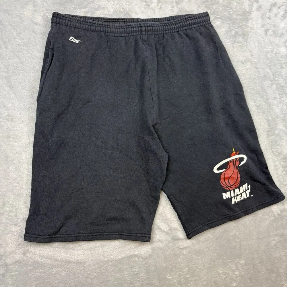 Vintage Bike Miami Heat Sweat Shorts Mens Large Black NBA Spell Out Logo USA
